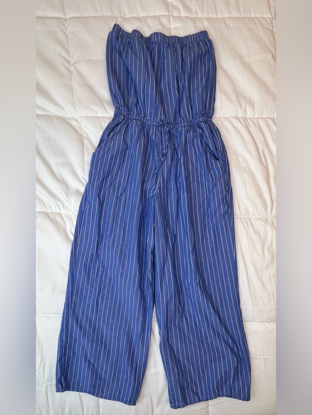 Tacera Blue and White Pinstriped Jumpsuit has Pockets!!